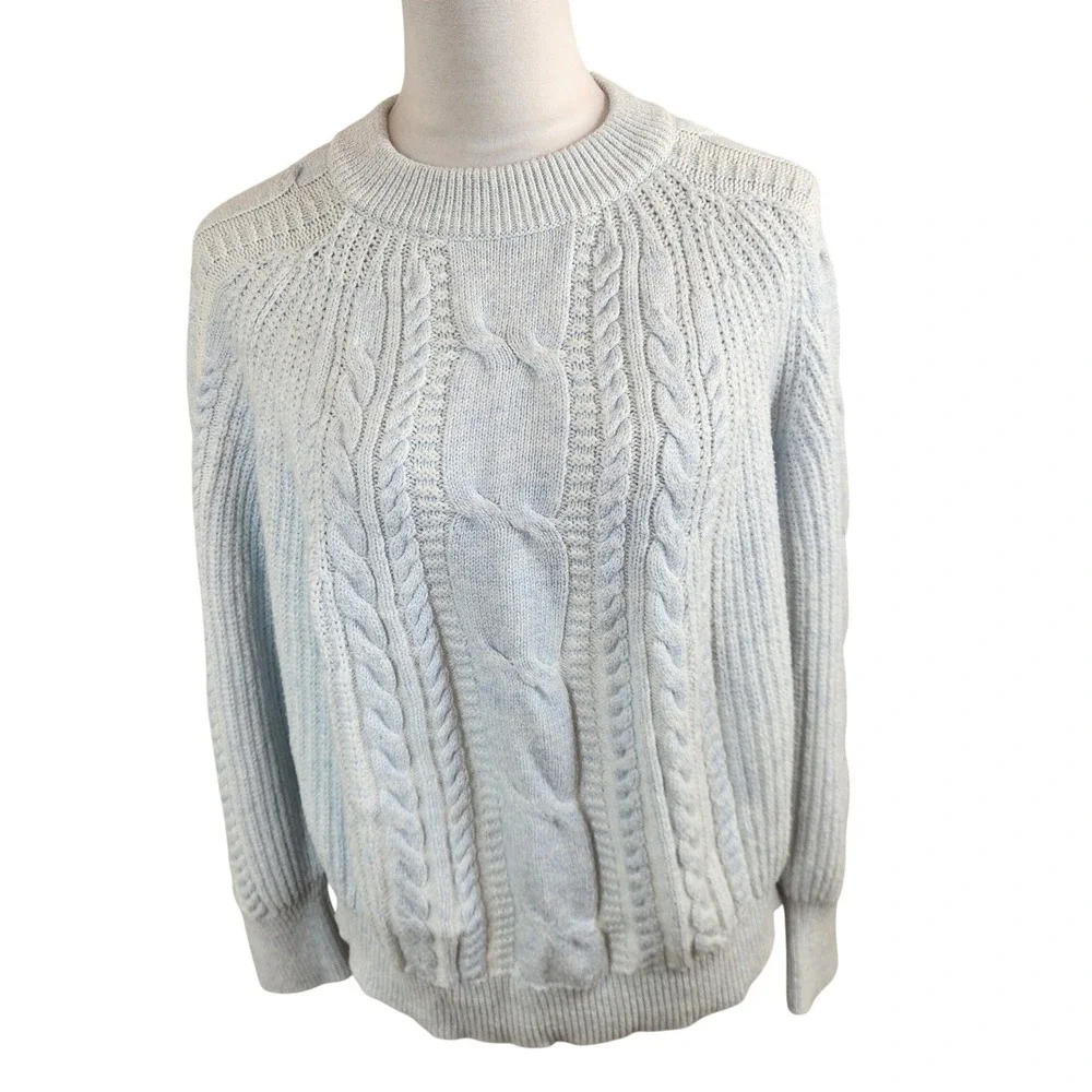 Haven Well‎ Within Fisherman Cable Knit Sweater Light Blue Women's XL Chunky Top